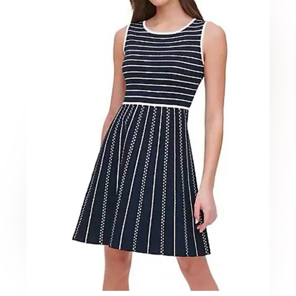 Tommy Hilfiger Dresses & Skirts - TOMMY HILFIGER Navy White Striped Fit & Flare Knitted Cotton Blend Dress Plus 1X